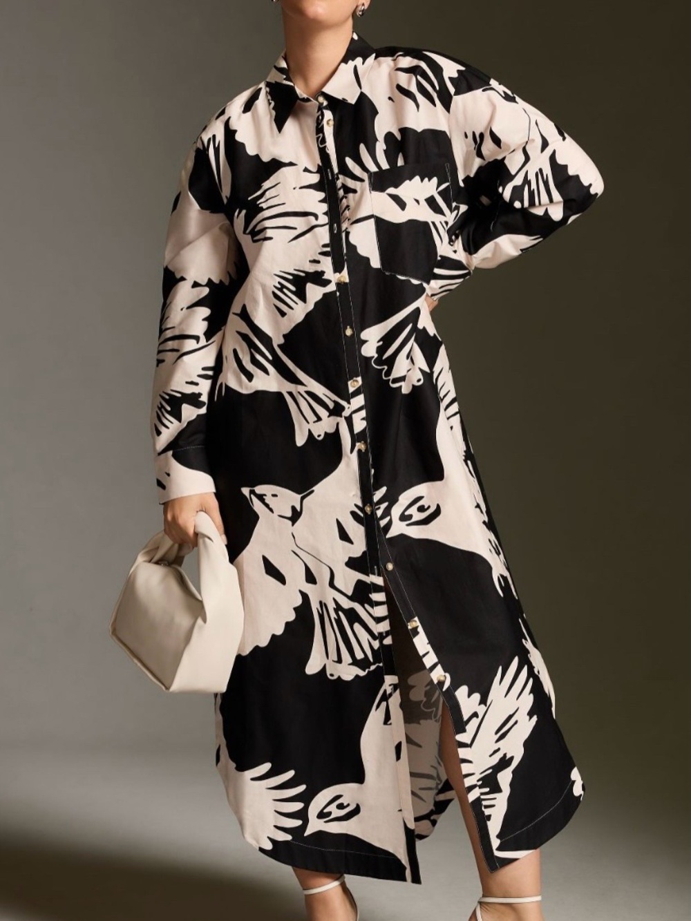 Anthropologie Maeve Black and Cream Graphic Button-Down Shirt Dress 2X - Picture 3 of 3